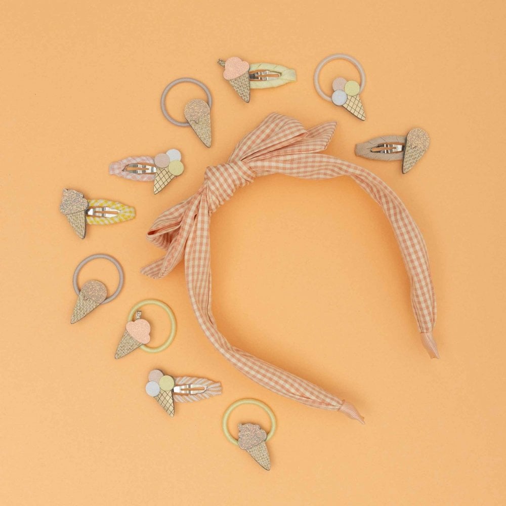 PEACH GINGHAM EDIE BOW ALICE HEADBAND