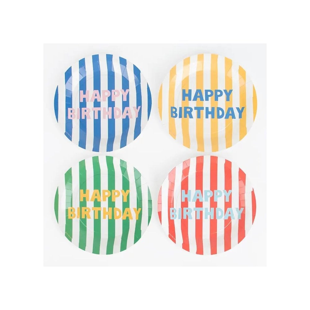 8 PAPER PLATES - BIRTHDAY STRIPES