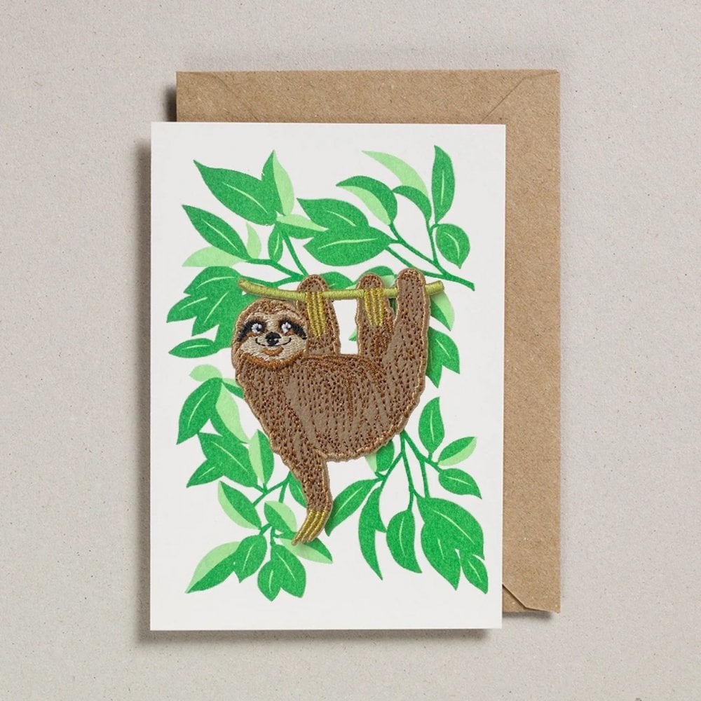 HANGING SLOTH  - IRON ON PATCH CARD
