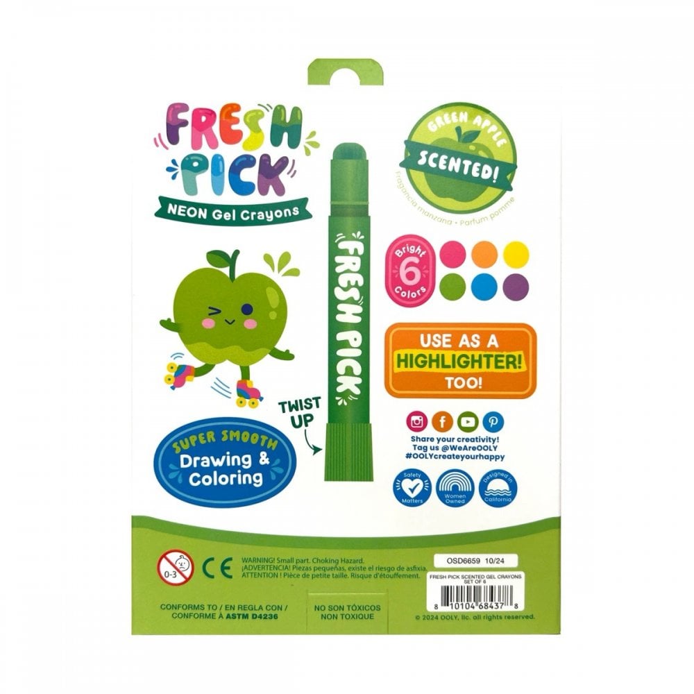 6 FRESH PICK APPLE SCENTED NEON GEL CRAYONS