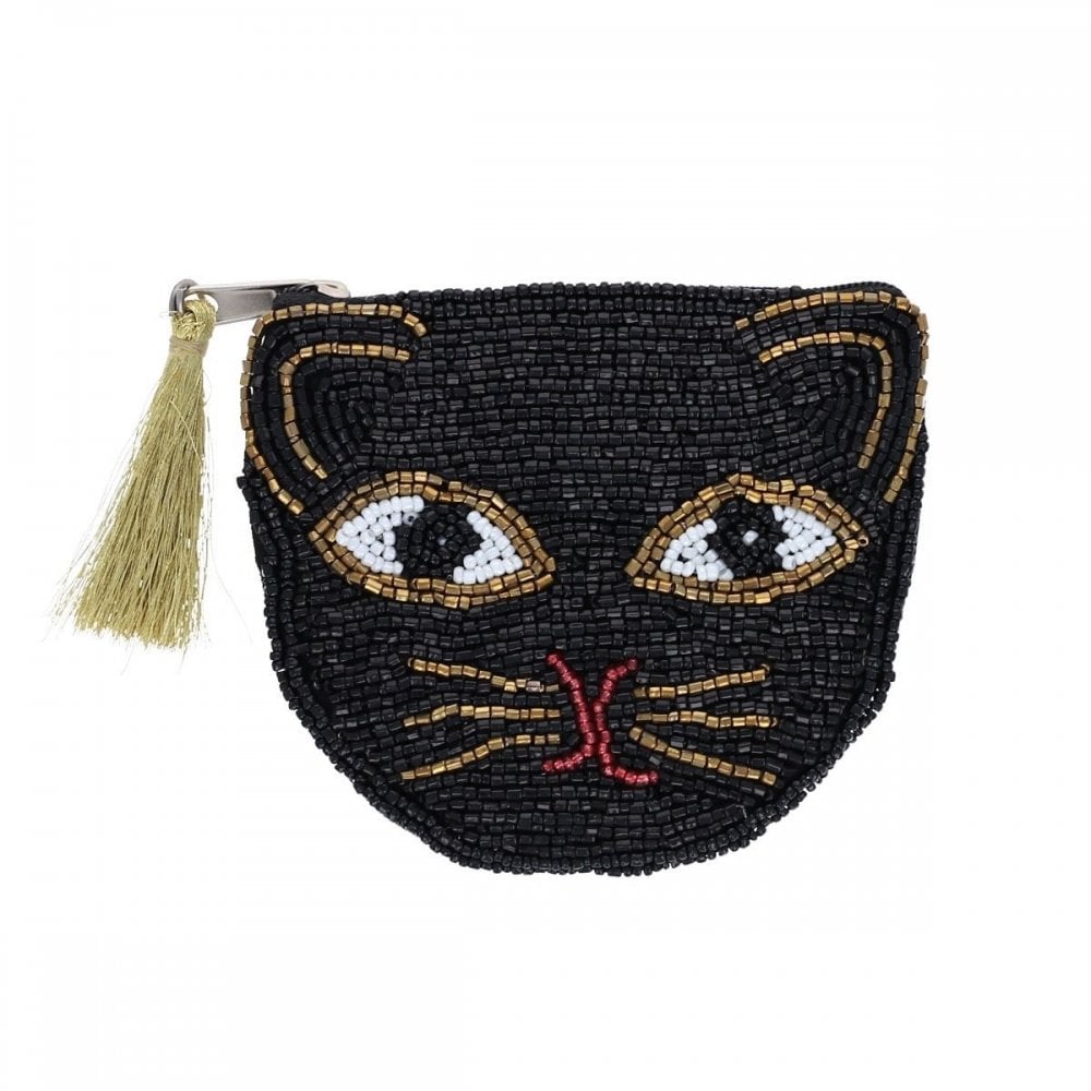 BEADED COIN PURSE - BLACK CAT