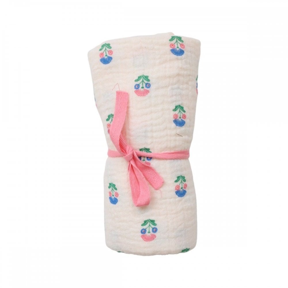 MUSLIN SWADDLE BLANKET - BLUE FLOWER PEACOCK