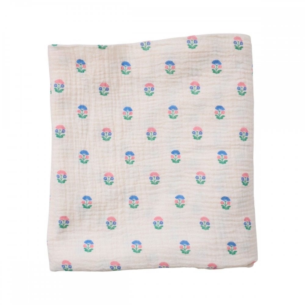 MUSLIN SWADDLE BLANKET - BLUE FLOWER PEACOCK