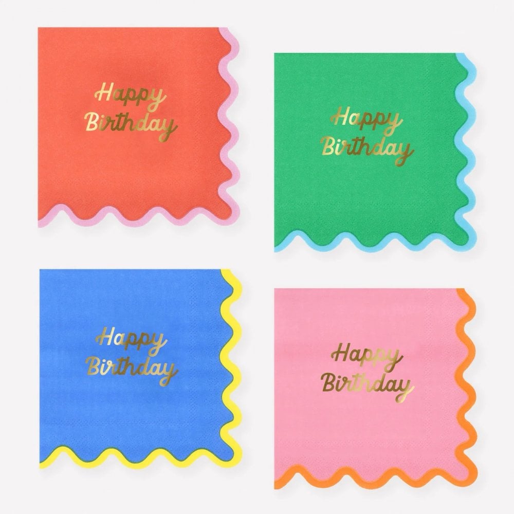 16 WIGGLE EDGE HAPPY BIRTHDAY NAPKINS