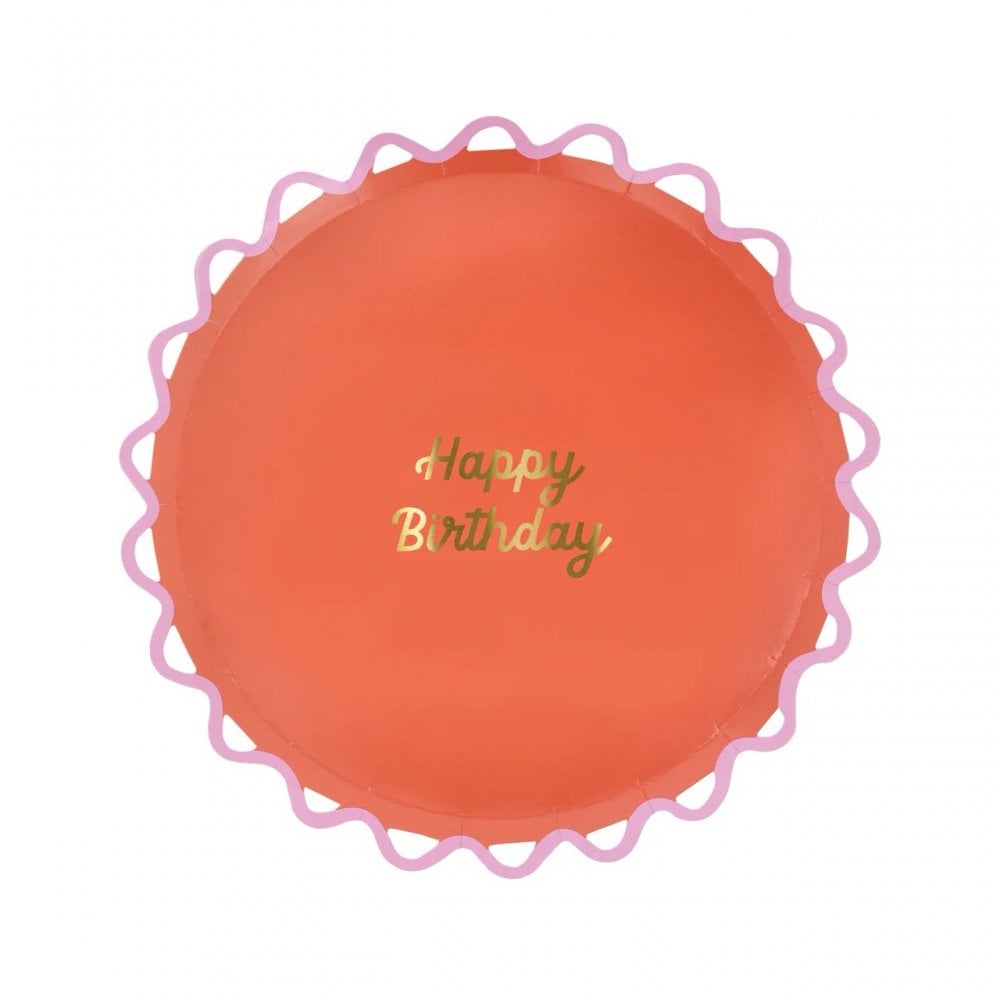 8 WIGGLE EDGE HAPPY BIRTHDAY PLATES