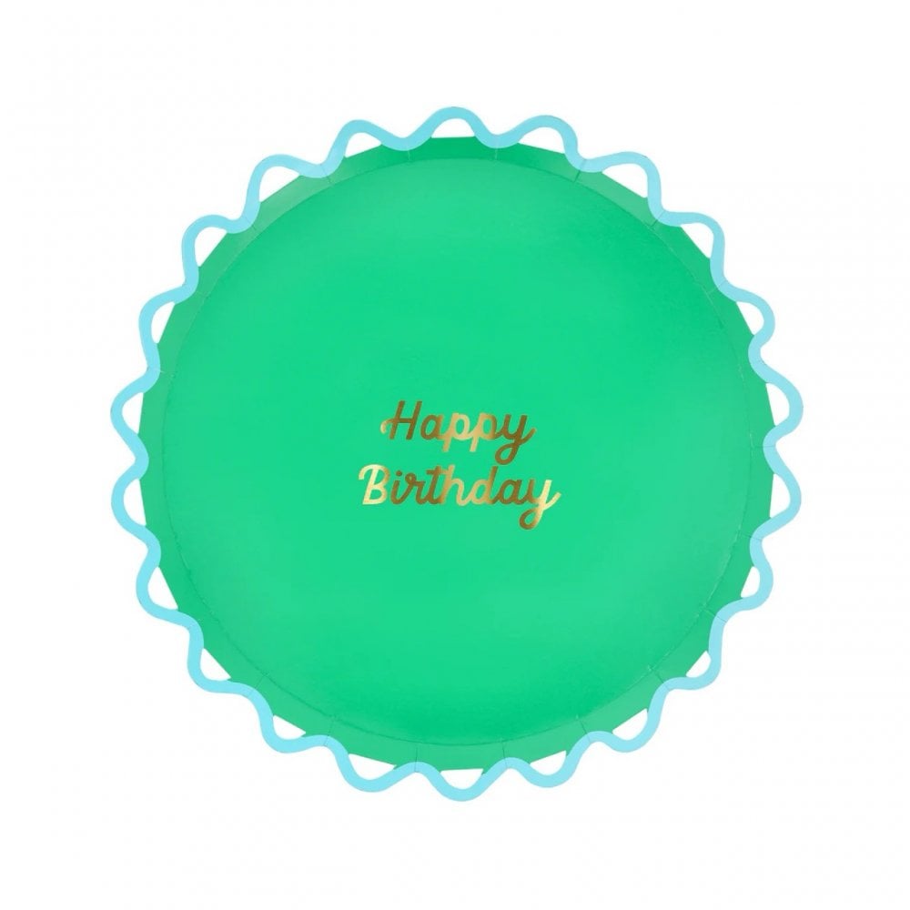 8 WIGGLE EDGE HAPPY BIRTHDAY PLATES