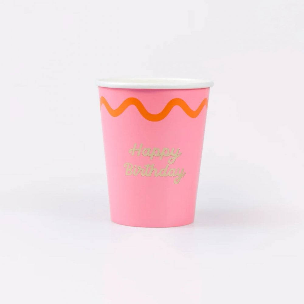 8 WIGGLE EDGE HAPPY BIRTHDAY CUPS