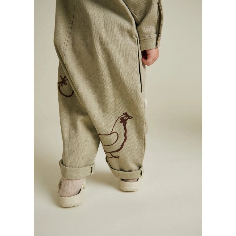 QUINN ALLOTMENT EMBROIDERED OVERALLS - OLIVE