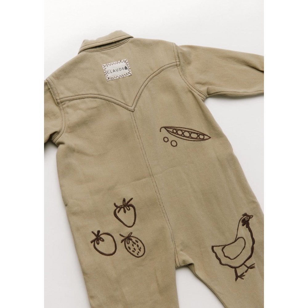 QUINN ALLOTMENT EMBROIDERED OVERALLS - OLIVE