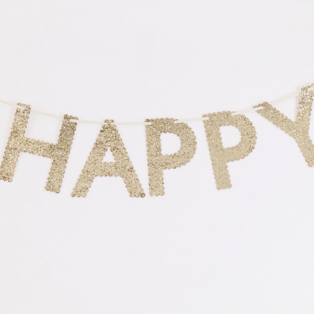 GOLD GLITTER FABRIC HAPPY BIRTHDAY GARLAND