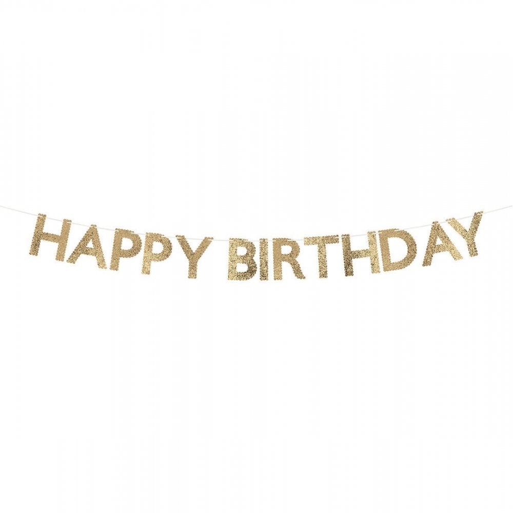 GOLD GLITTER FABRIC HAPPY BIRTHDAY GARLAND