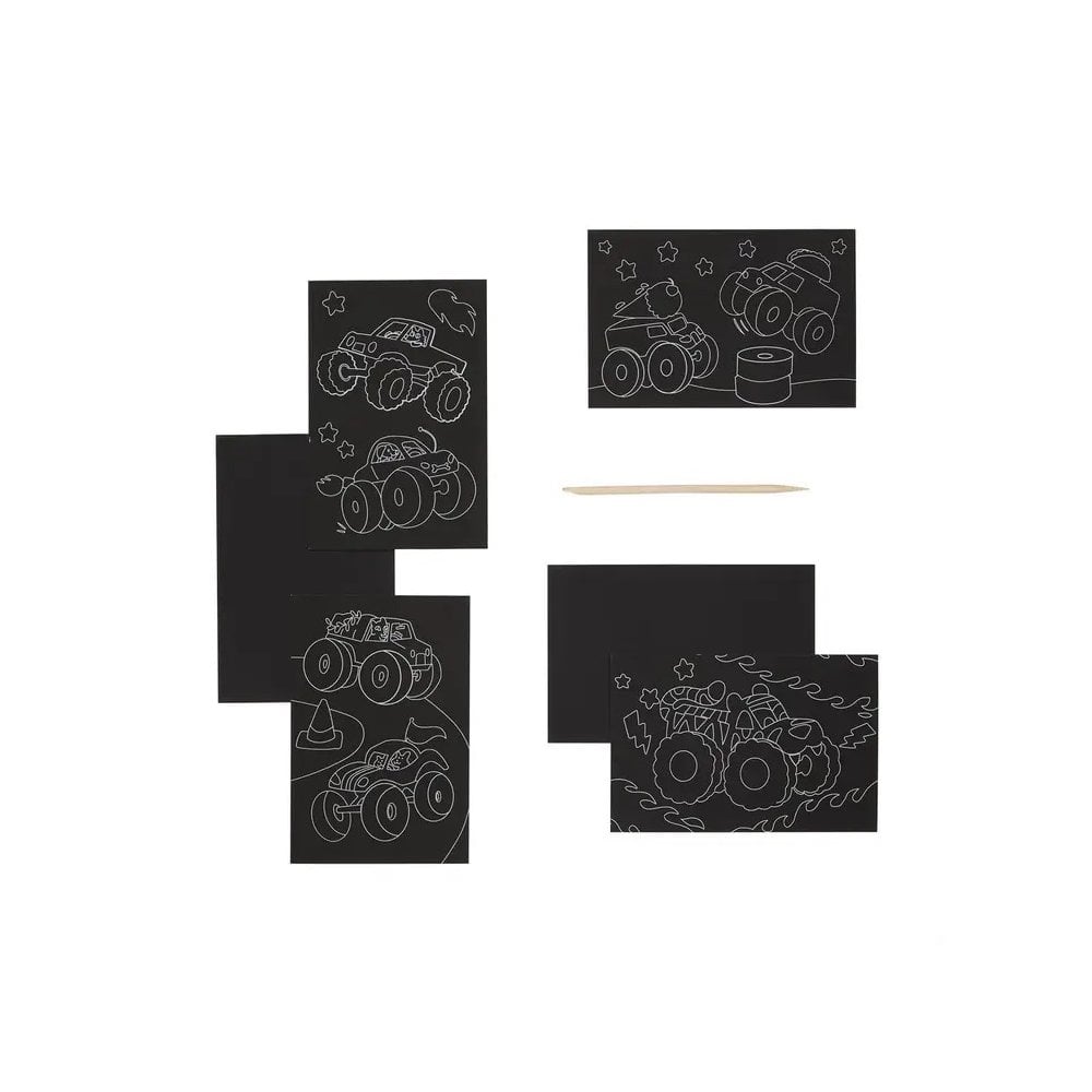 SCRATCH + SCRIBBLE ART KIT - MONSTER TRUCKS