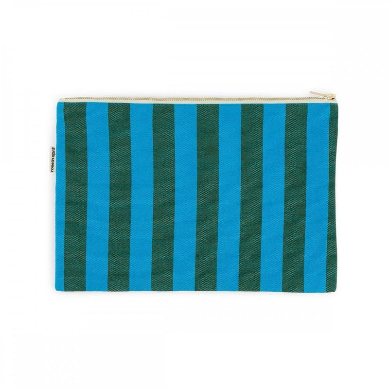 LILI LARGE FLAT POUCH - Stripes Turquoise/Olive