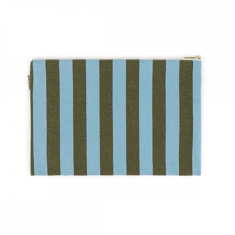 LILI LARGE FLAT POUCH - Stripes Olive/Blue