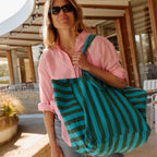ELISA TOTE BAG - TURQUOISE/OLIVE STRIPE