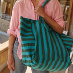 ELISA TOTE BAG - TURQUOISE/OLIVE STRIPE