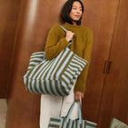 ELISA TOTE BAG - OLIVE + BLUE STRIPE