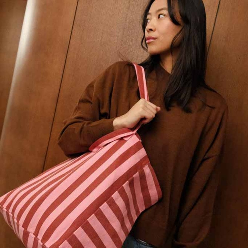 ELISA TOTE BAG - BRICK + PINK STRIPE