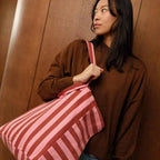 ELISA TOTE BAG - BRICK + PINK STRIPE