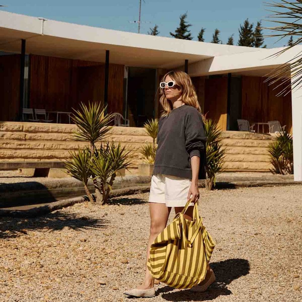 ELISA TOTE BAG - LEMON + OLIVE STRIPE