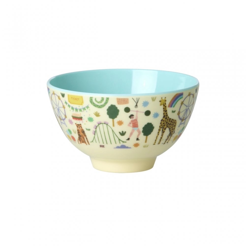 SMALL MELAMINE BOWL - MINT FUN FAIR PRINT