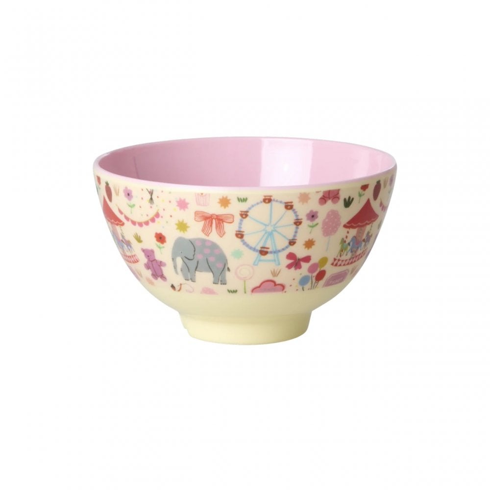 SMALL MELAMINE BOWL - PINK FUN FAIR PRINT