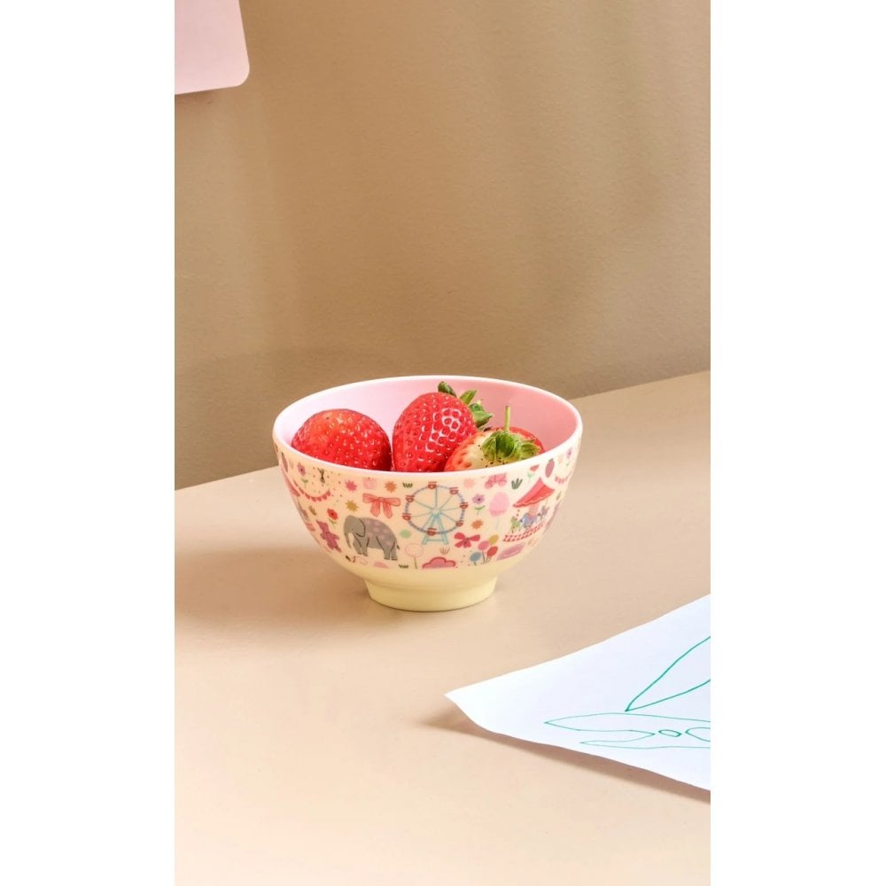 SMALL MELAMINE BOWL - PINK FUN FAIR PRINT
