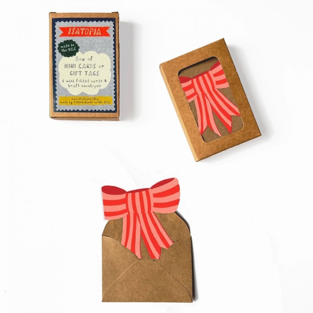 6 MINI CARDS - PINK STRIPY BOW