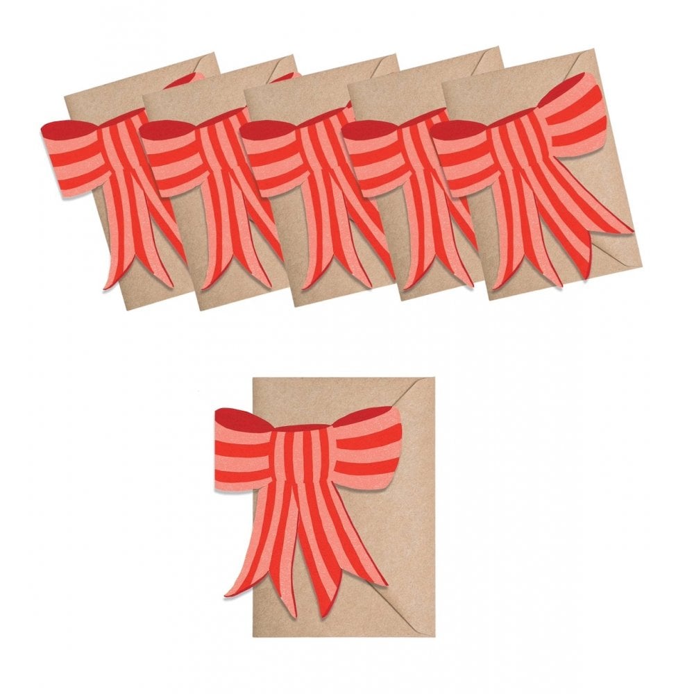 6 MINI CARDS - PINK STRIPY BOW