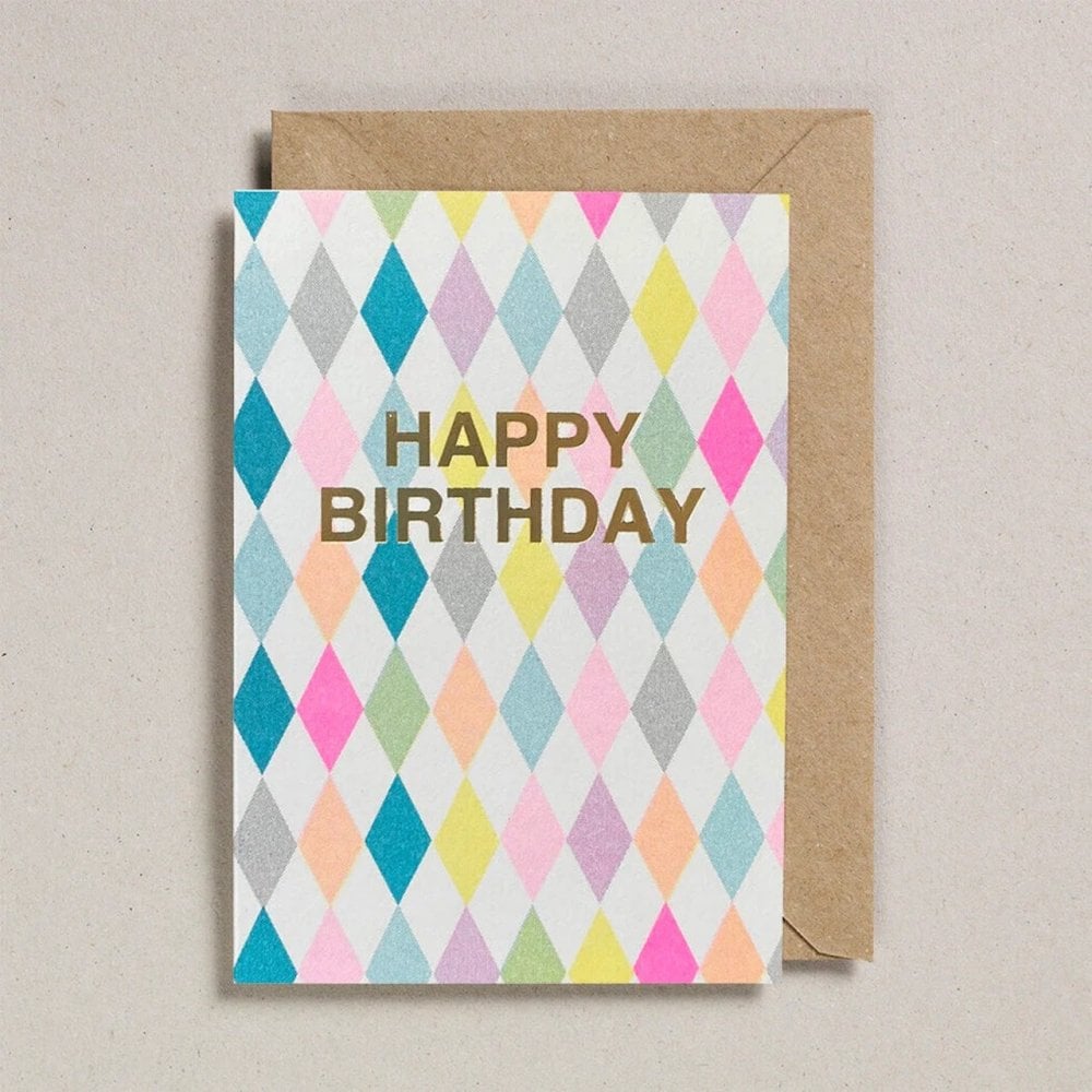 HAPPY BIRTHDAY FOILED CARD - HARLEQUIN