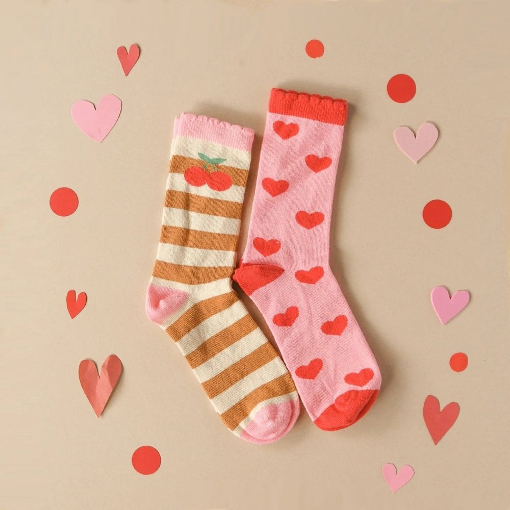 STRIPY CHERRY SOCKS - 2 PACK
