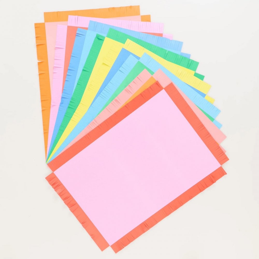 12 BRIGHT FRINGED PAPER PLACEMATS