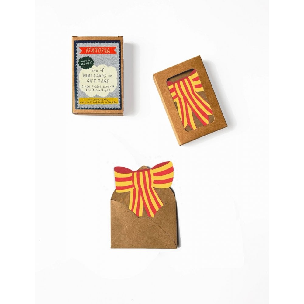 6 MINI CARDS - RED STRIPE BOW