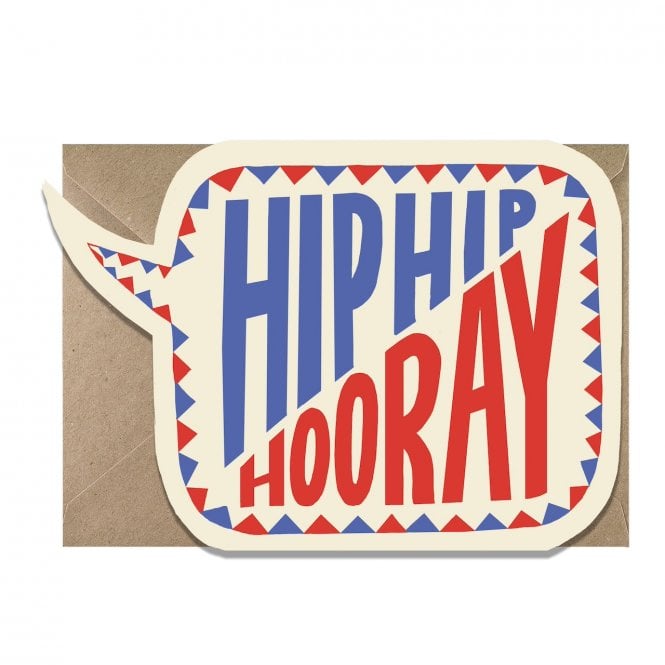 RED/BLUE SPEECH BUBBLE - HIP HIP HOORAY CARD