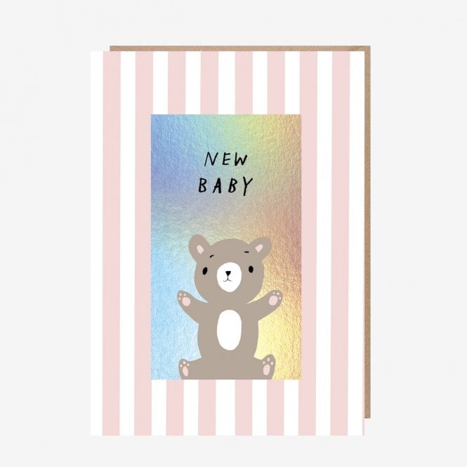 PINK BEAR NEW BABY CARD