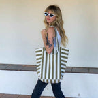 ELISABETH TOTE BAG - OLIVE / GREIGE STRIPES