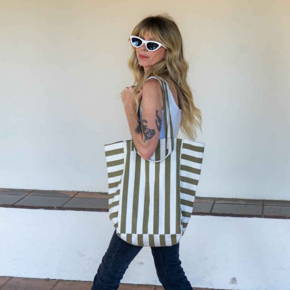 ELISABETH TOTE BAG - OLIVE / GREIGE STRIPES