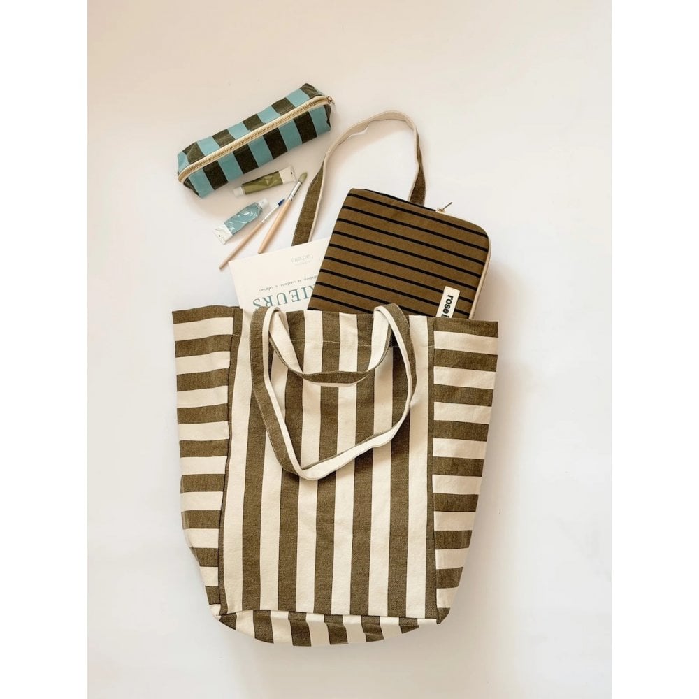 ELISABETH TOTE BAG - OLIVE / GREIGE STRIPES