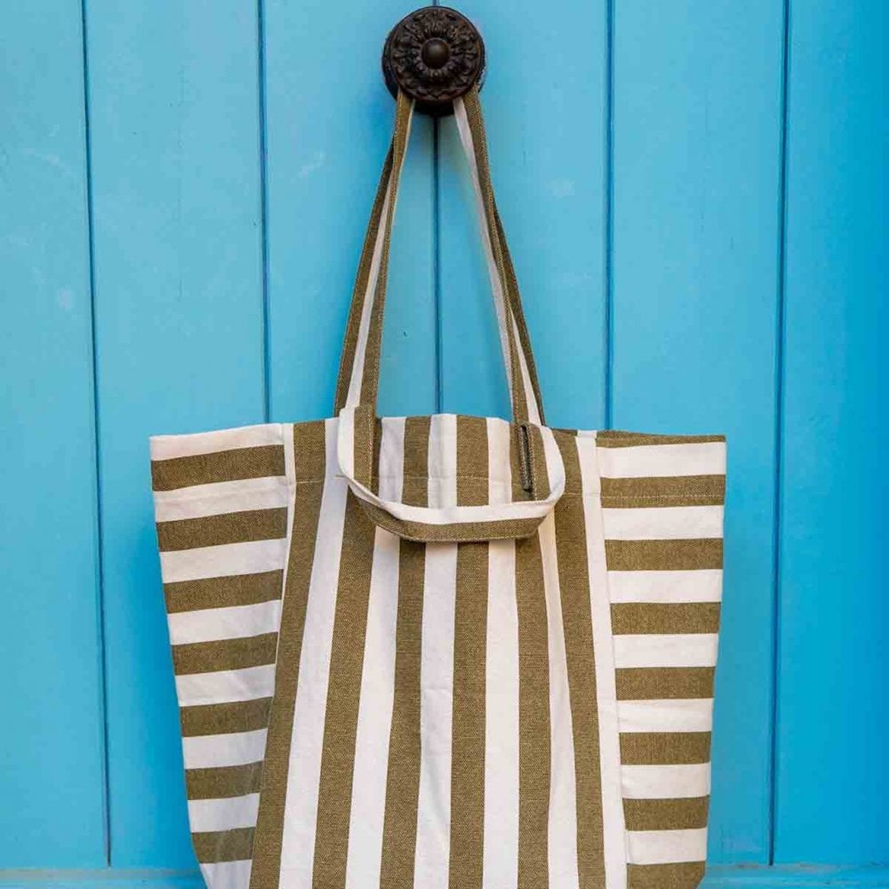 ELISABETH TOTE BAG - OLIVE / GREIGE STRIPES