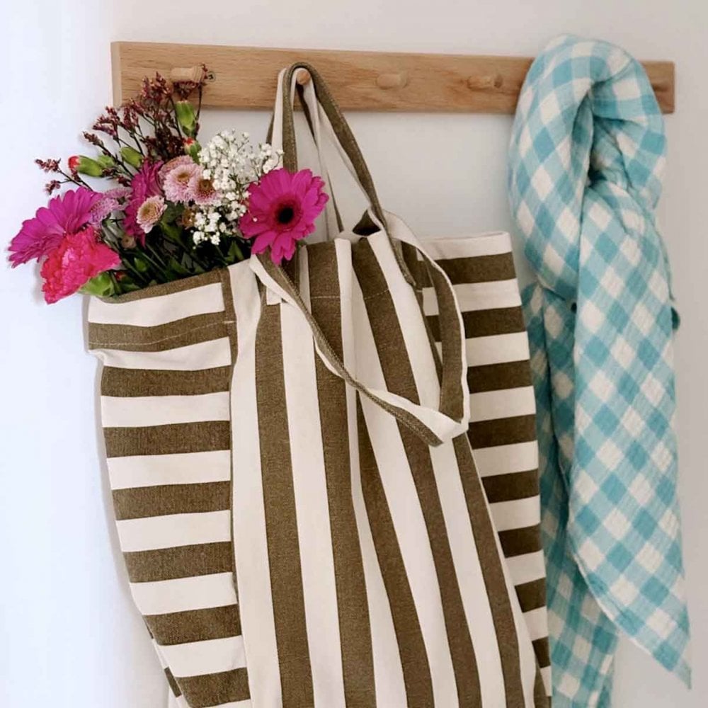 ELISABETH TOTE BAG - OLIVE / GREIGE STRIPES