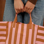 ELISABETH TOTE BAG - CARAMEL / STRAWBERRY STRIPES