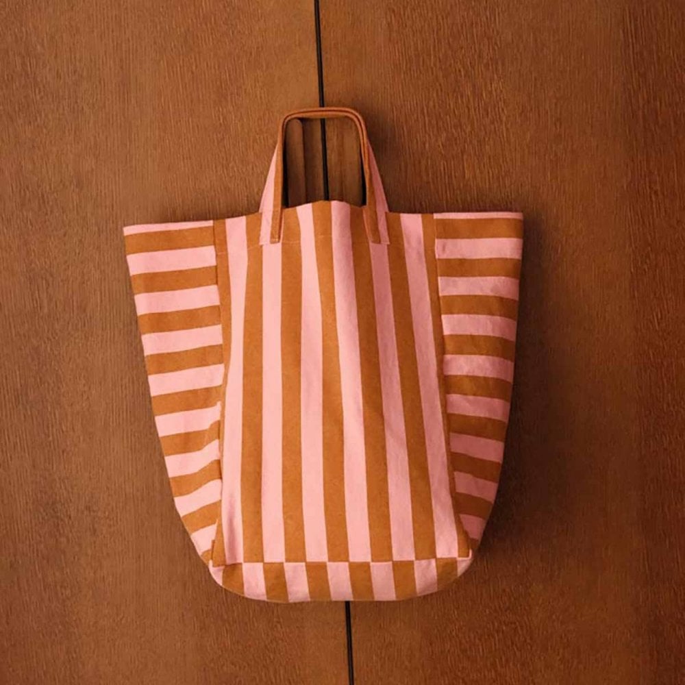 ELISABETH TOTE BAG - CARAMEL / STRAWBERRY STRIPES