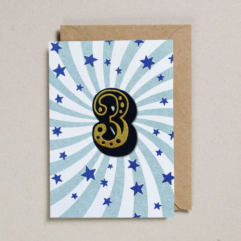 IRON ON PATCH CIRCUS AGE CARD - BLUE
