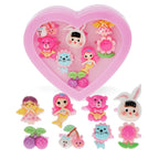 8 RINGS IN A HEART BOX - MERMAID, BUNNY, BEARS