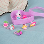 8 RINGS IN A HEART BOX - MERMAID, BUNNY, BEARS