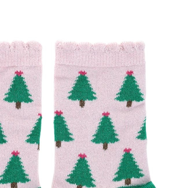 GLITTER CHRISTMAS TREE SOCKS - (SIZE 23-26 /2-4 YEARS)