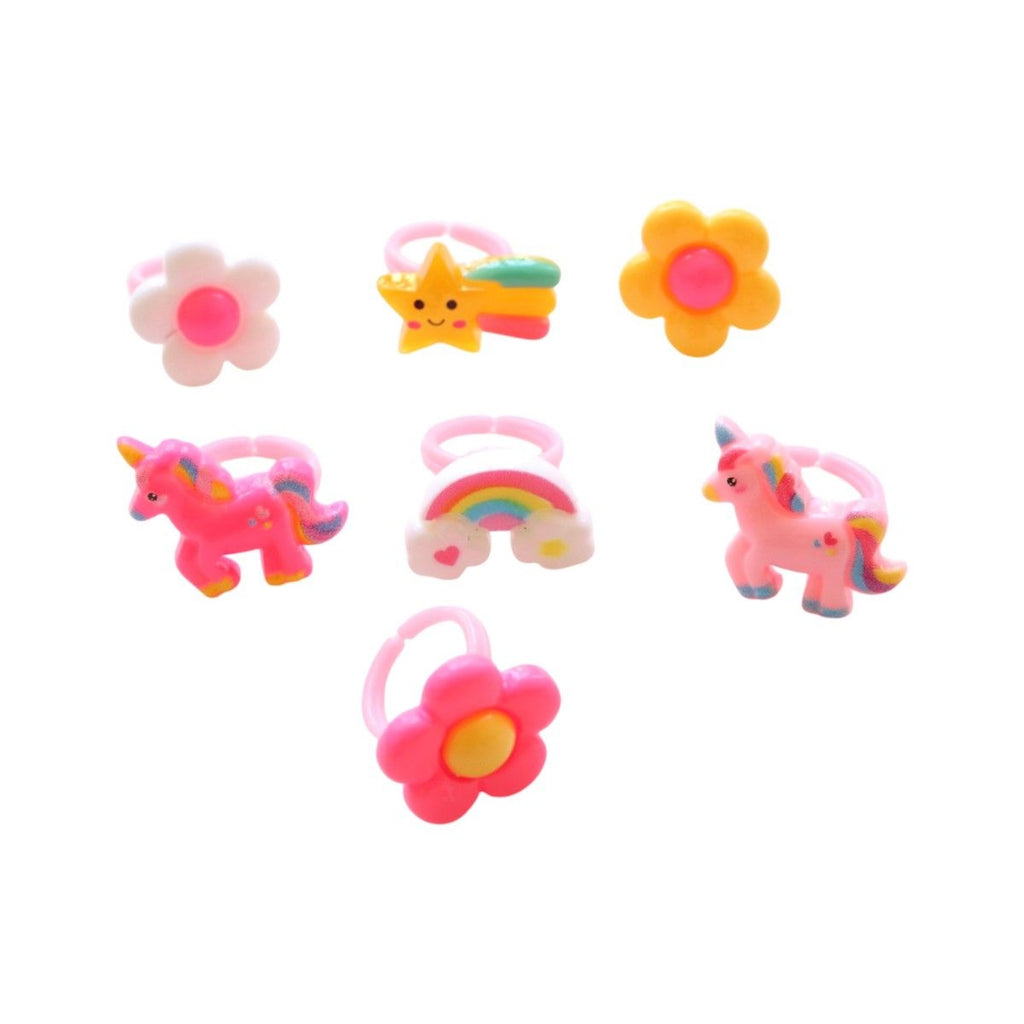 7 PIECE RING SET HEART BOX - UNICORNS, STARS + FLOWERS