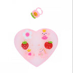 7 PIECE RING SET HEART BOX - FRUIT, ANIMALS + FLOWERS