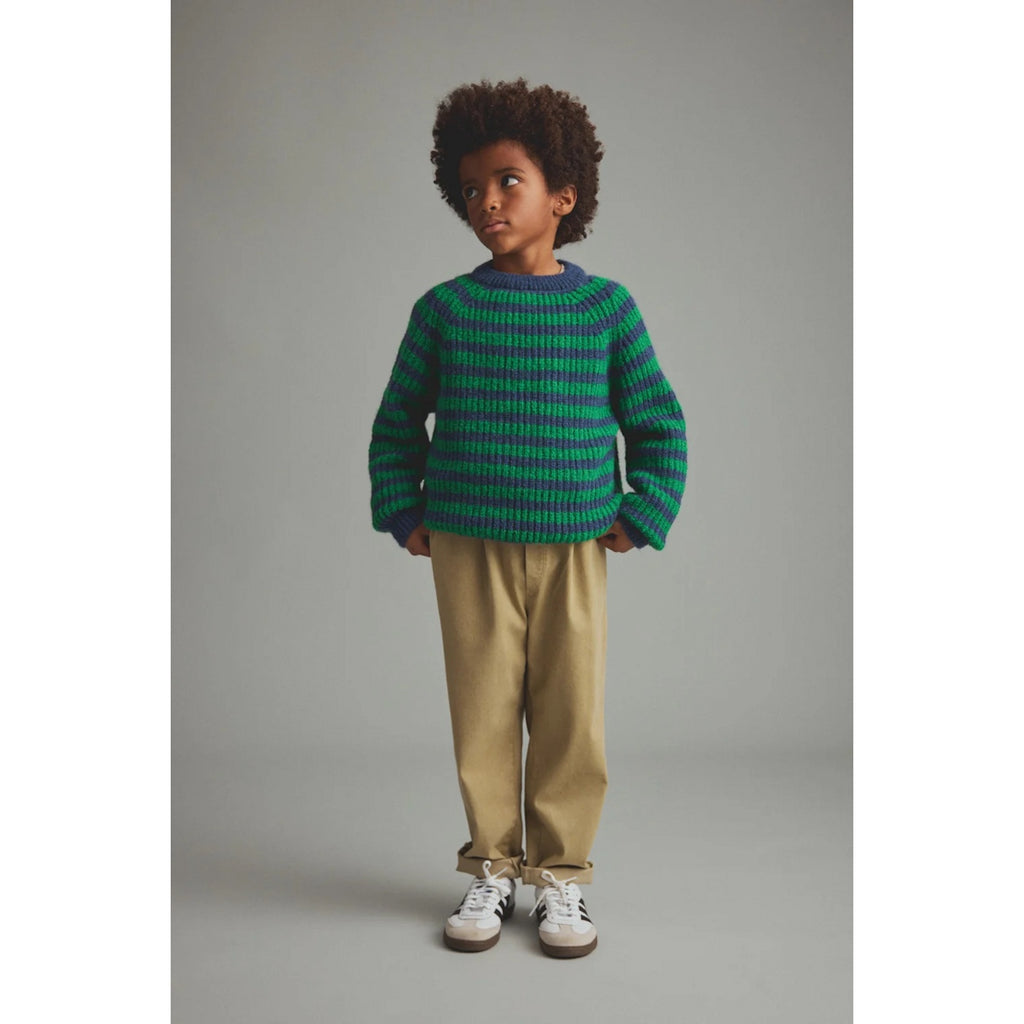 VIGO KNIT KIDS STRIPE SWEATER - GRASS NAVY