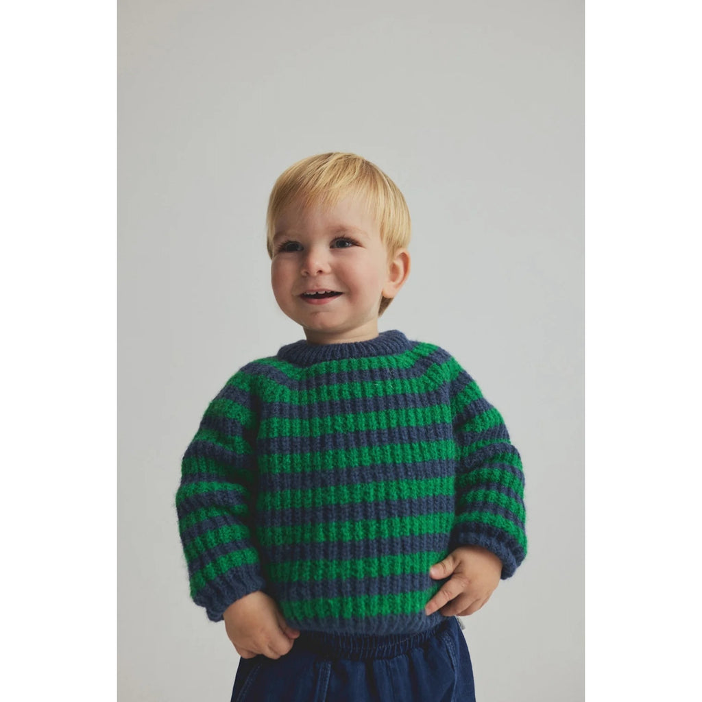 VIGO KNIT STRIPE BABY SWEATER - GRASS NAVY